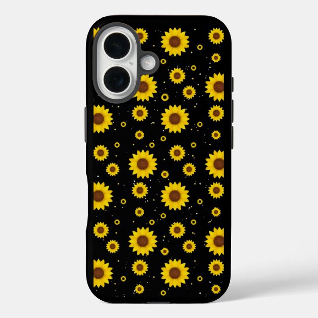 Mustard Yellow Sunflower Pattern Black iPhone Case (Back)