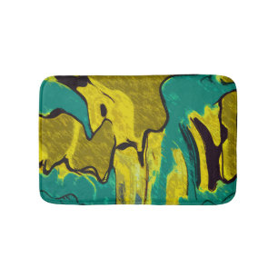Mustard Yellow Teal Abstract Bathroom Mat