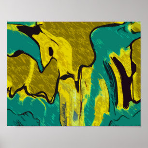 Mustard Yellow Teal Abstract Poster