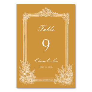 Mustard Yellow Vintage Ornate Frame Wedding Table Number