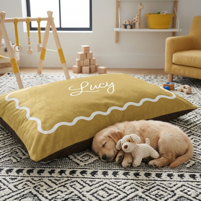 Mustard Yellow Wavy Scallop Frame Monogram Pet Bed (Creator Uploaded)
