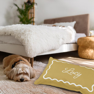 Mustard Yellow Wavy Scallop Frame Monogram Pet Bed