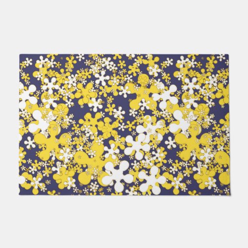 Mustard yellow white gold navy blue flowers doormat