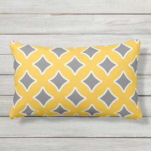 Mustard yellow, white, grey, modern, ornamental lumbar pillow