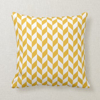 Mustard Yellow & White Herringbone Pattern Pillow by JustLola at Zazzle
