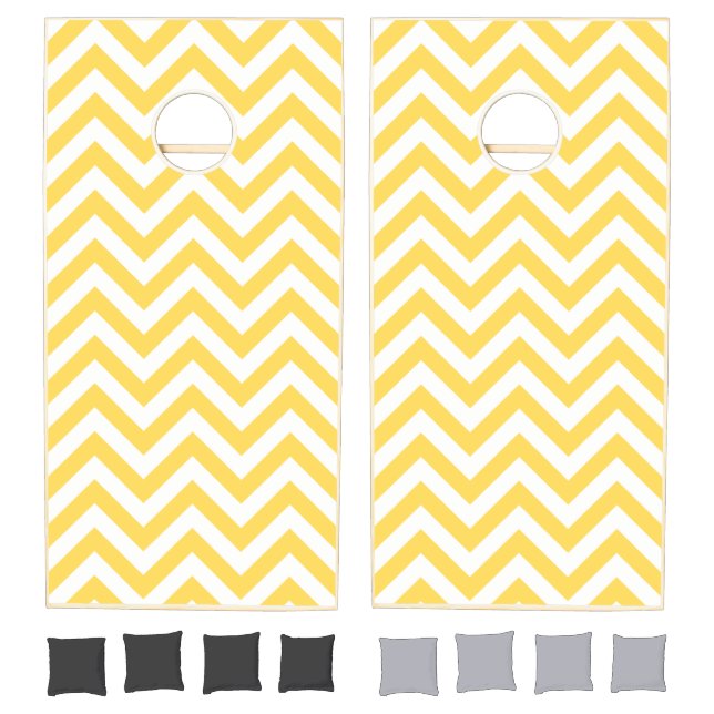 Mustard Yellow White Large Chevron ZigZag Pattern Cornhole Set (Set)