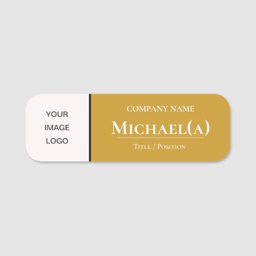 Mustard Yellow  White Modern Elegant Company LOGO Name Tag