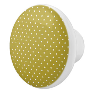  Mustard yellow white polka dots pattern  Ceramic Knob