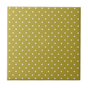 Mustard yellow white polka dots pattern Ceramic Tile