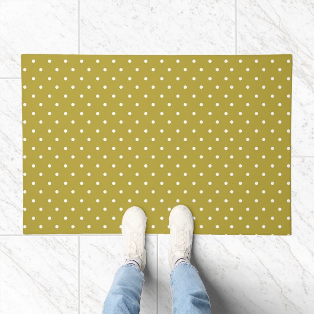  Mustard yellow white polka dots pattern  Doormat (Indoor)