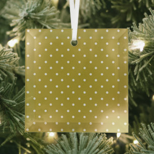 Mustard yellow white polka dots pattern  Glass Ornament