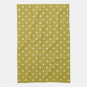 Mustard yellow white polka dots pattern Kitchen Towel