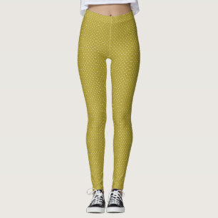  Mustard yellow white polka dots pattern  Leggings