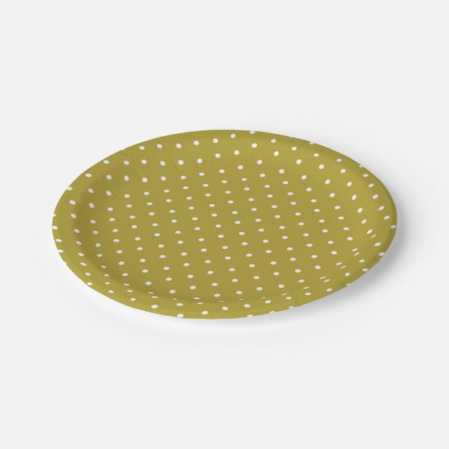  Mustard yellow white polka dots pattern  Paper Plates (Angled)