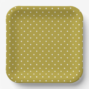  Mustard yellow white polka dots pattern  Paper Plates