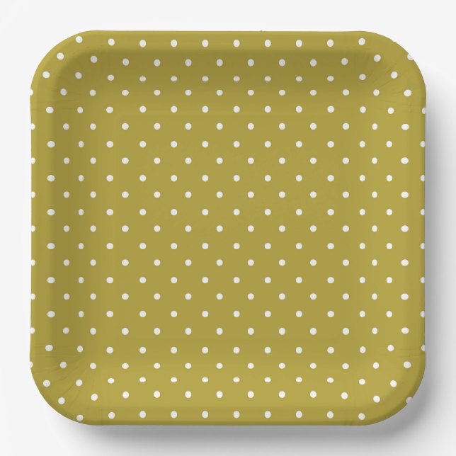  Mustard yellow white polka dots pattern  Paper Plates (Front)