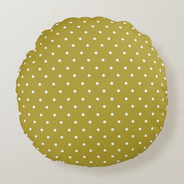  Mustard yellow white polka dots pattern  Round Pillow (Front)