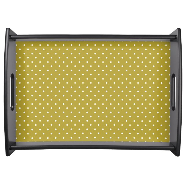  Mustard yellow white polka dots pattern  Serving Tray (Front)