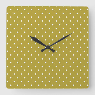  Mustard yellow white polka dots pattern  Square Wall Clock