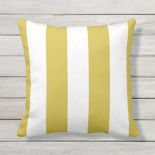 Mustard Yellow & White Stripe Outdoor Throw Pillow