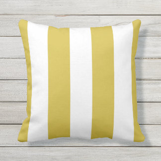 Mustard Yellow & White Stripe Outdoor Throw Pillow