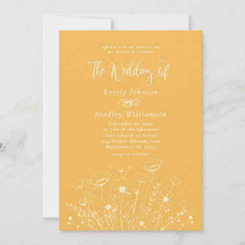 Mustard Yellow Wildflower Minimal Photo Wedding Invitation