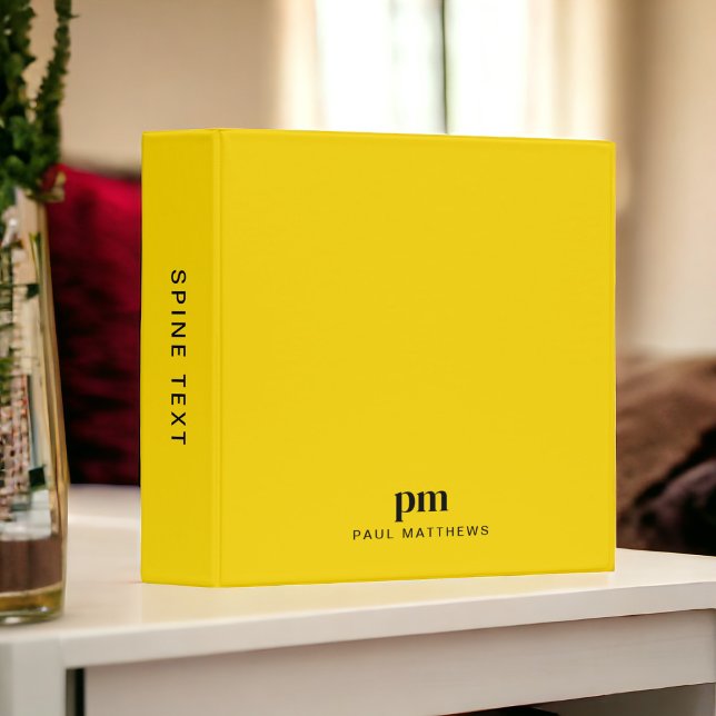 Mustard Yellow with Monogram Initials and Name 3 Ring Binder (Personalize with your initials and name.)