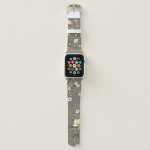 mustered small flowers with green leaves pattern o apple watch band