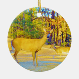 Musturd Colored Deer with light blue Ceramic Ornament