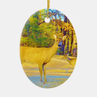 Musturd Colored Deer with light blue Ceramic Ornament