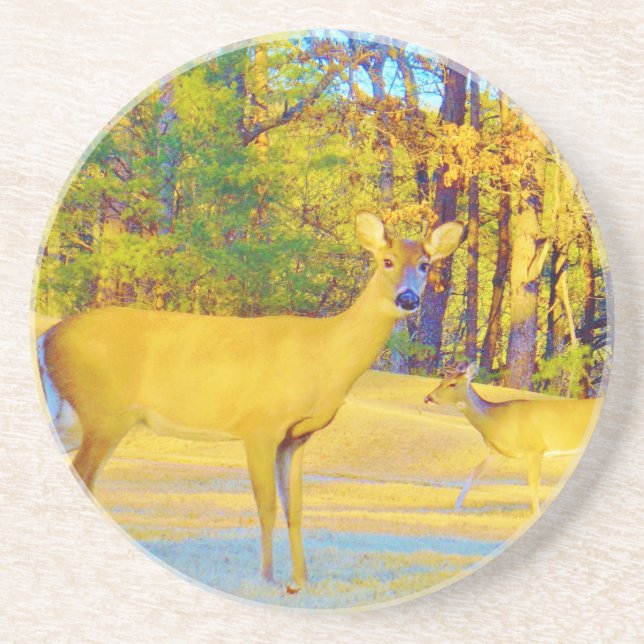 Musturd Colored Deer with light blue Coaster (Front)