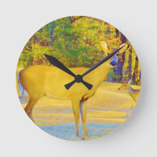 Musturd Colored Deer with light blue Round Clock