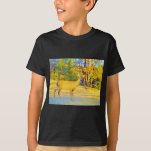 Musturd Colored Deer with light blue T-Shirt