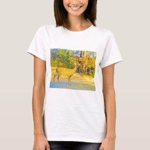 Musturd Colored Deer with light blue T-Shirt