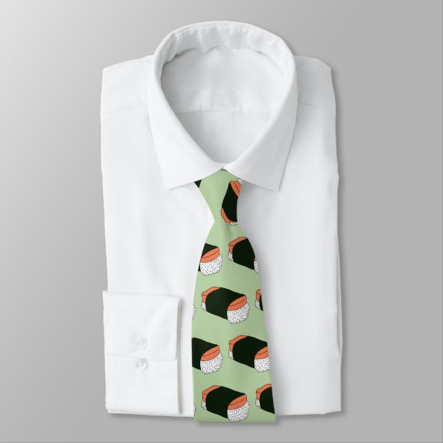 Musubi Sushi Hawaiian Food Pattern Neck Tie (Tied)