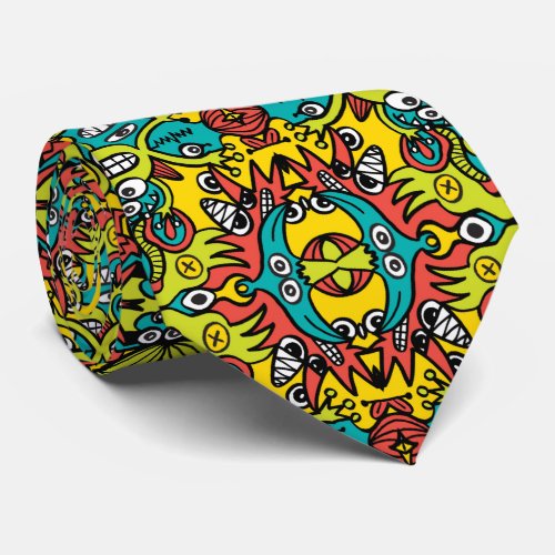 Mutant creatures from my doodle art style lab neck tie