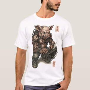 Mutant Pig Warrior – Cyberpunk Butcher with Chains T-Shirt