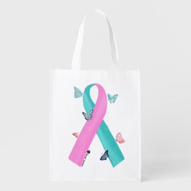 Mutantvivor DNA ribbon with small butterflies Groc Grocery Bag (Front)