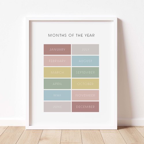 Mute color months of the year educational poster