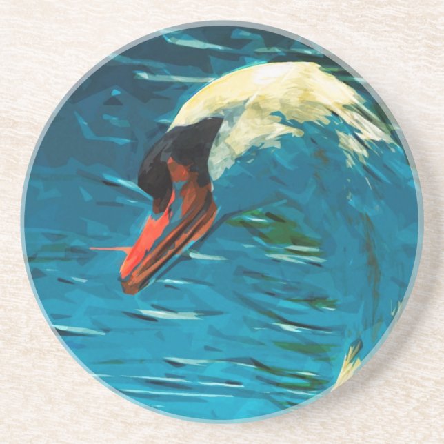 Mute Swan Abstract Impressionism Drink Coaster (Front)