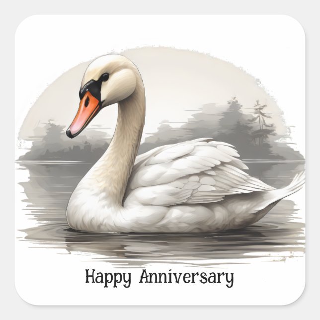 Mute swan in water square sticker (Front)