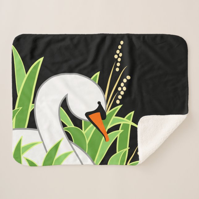Mute Swan On Black Sherpa Blanket (Front (Horizontal))