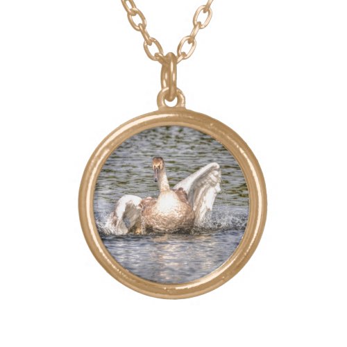 Mute Swan Wildlife Waterfowl Photo Gold Plated Necklace