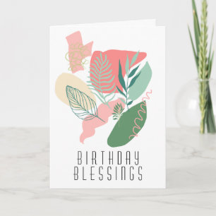 Muted Abstracts & Leaves Birthday Blessings Card