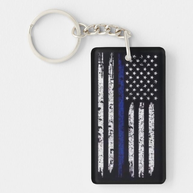Muted American Flag with Thin Blue Line Keychain (Front)
