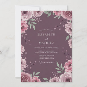Muted Amethyst Petal Wedding Invitation