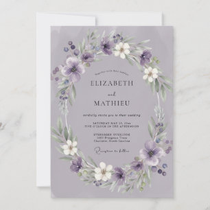 Muted Amethyst Wreath Wedding Invitation