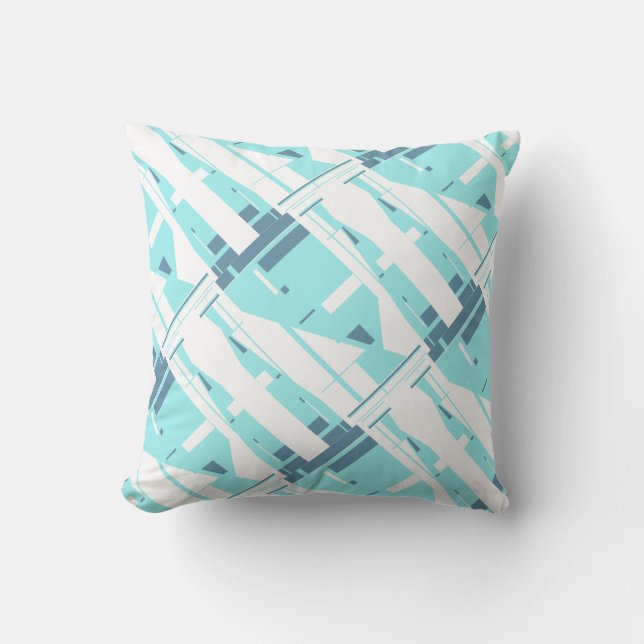 Muted Aqua on White Classical Diagonal Large Tiles Throw Pillow (Front)