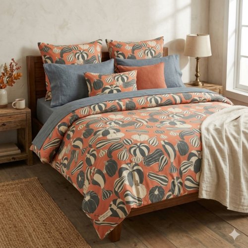 Muted Autumn Gourd Pattern Terracotta Pumpkin  Duvet Cover