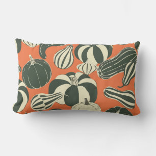 Muted Autumn Gourd Pattern Terracotta Pumpkin Lumbar Pillow
